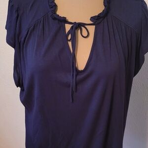 LOFT Deep Blue Ruffled Tie-Front Blouse